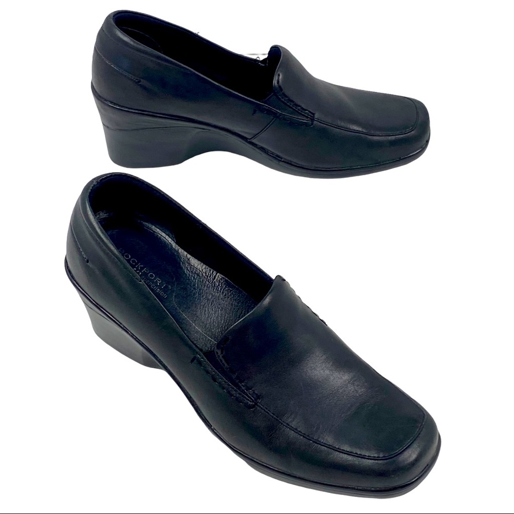 Rockport Black Leather Rubber Wedges